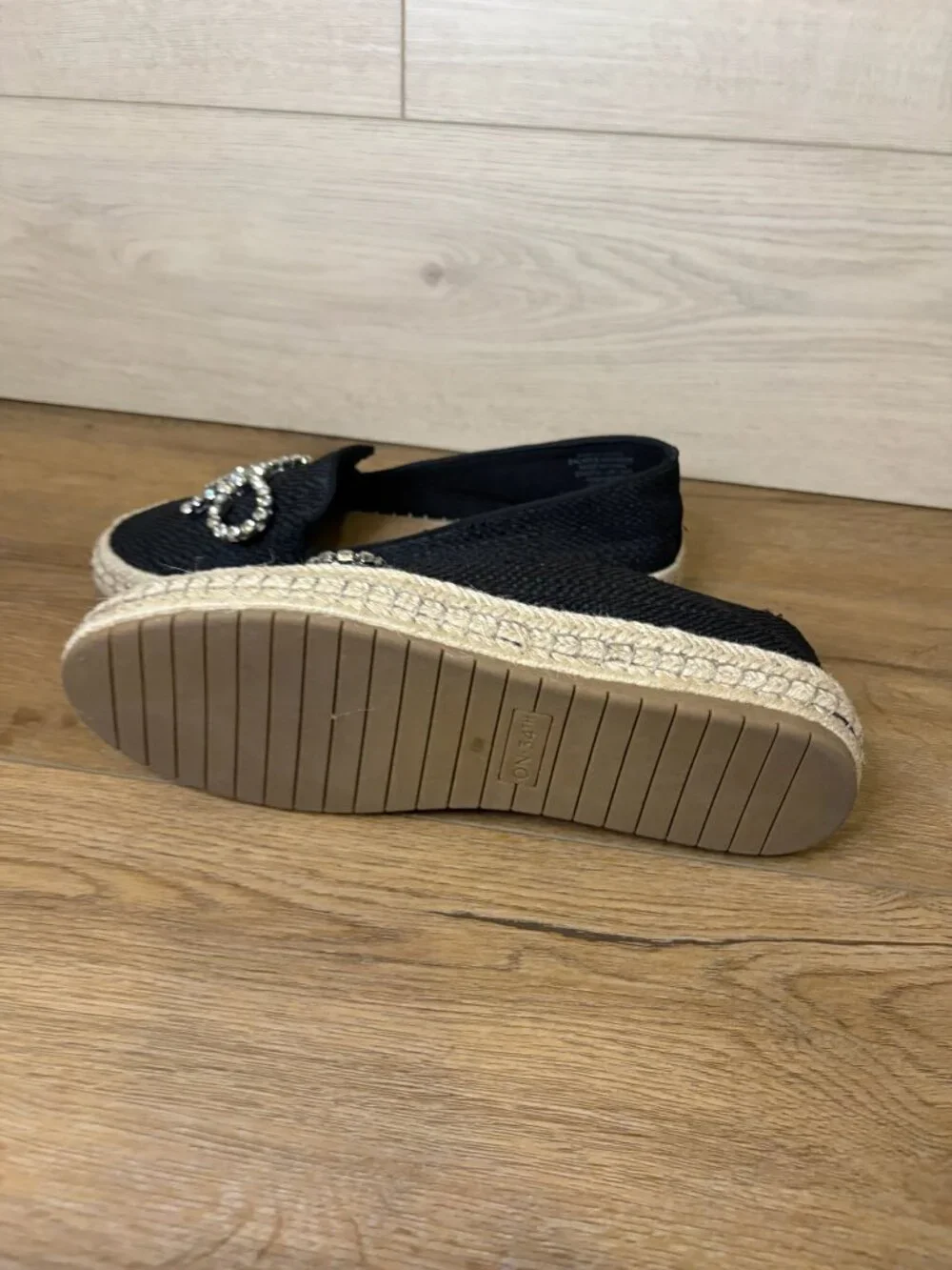 On 34th Jaylaaf Woven Rhinestone Bow Espadrille Loafers Flats Womens Black 10M‎